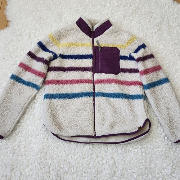 Colorful Striped Teddy Jacket Women’s Sz L Cozy Fall Spring Streetwear Outerwear - Picture 3 of 13